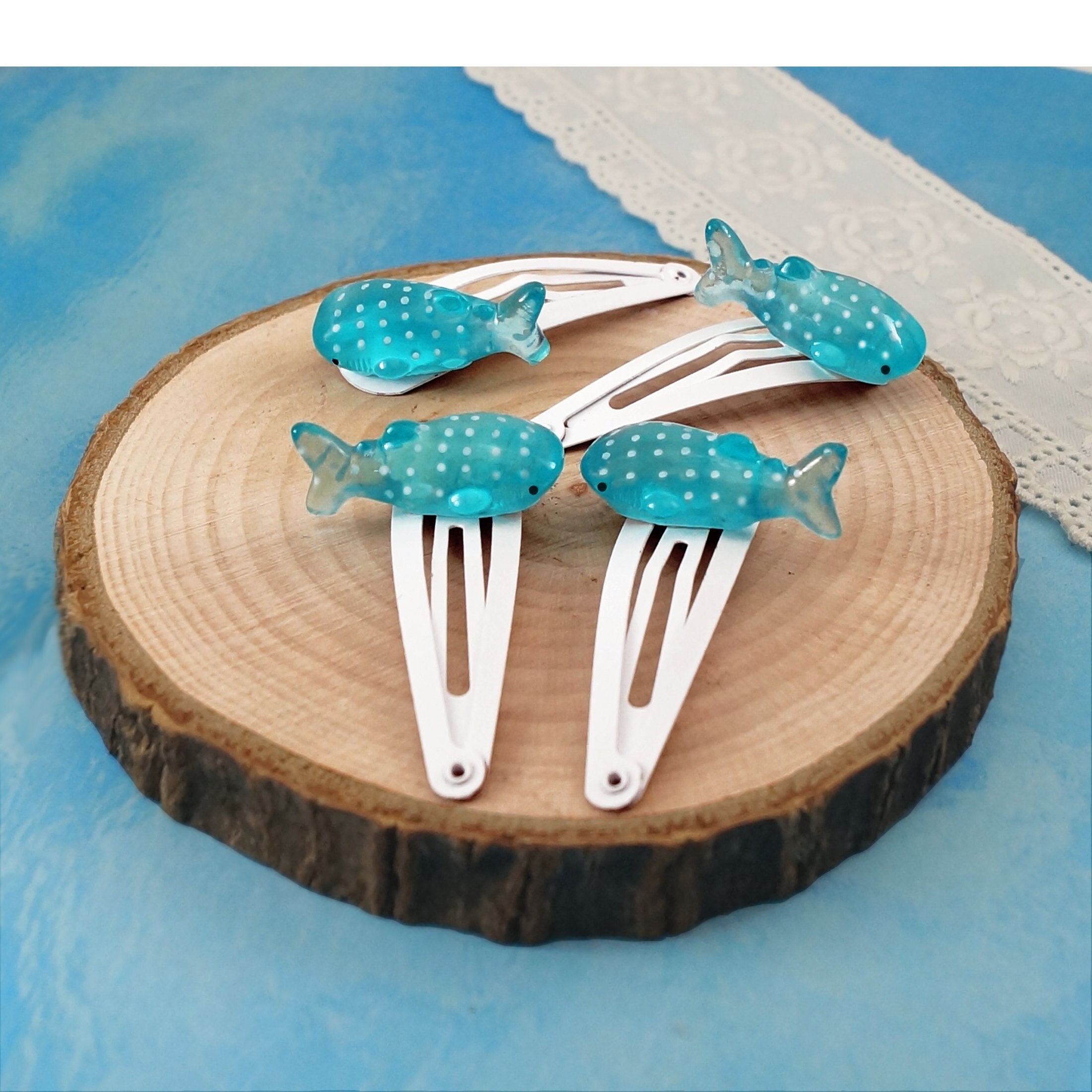 Shark Haarnadeln-Set, 3 Stück – Weiß, Mit Hammerkopf- & Walhai-Motiv
