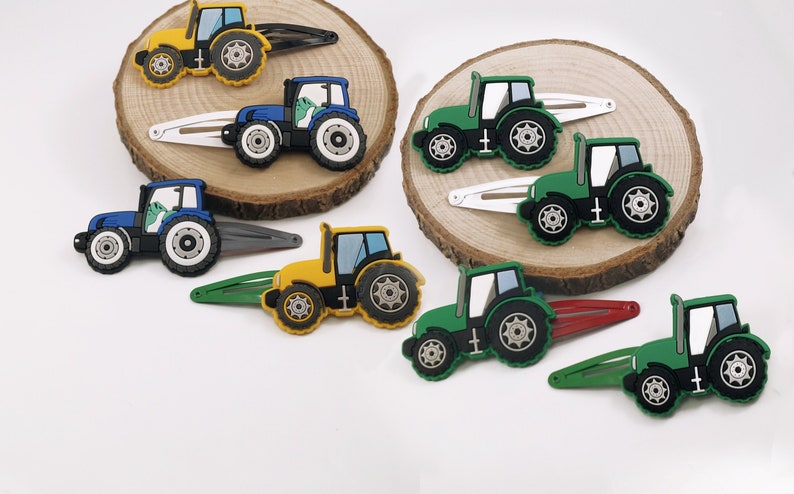 Tractor Hair Clips Children Green Blue Yellow Tractor Plait Rubber Gift for Birthday School Bag Santa Claus Advent Calendar Christmas image 2