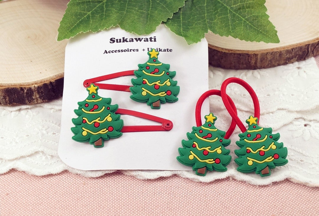 4 Paar Weihnachts-Haarspangen & Gummis – Weihnachtsmann, Rentier, Baum, Für Kinder