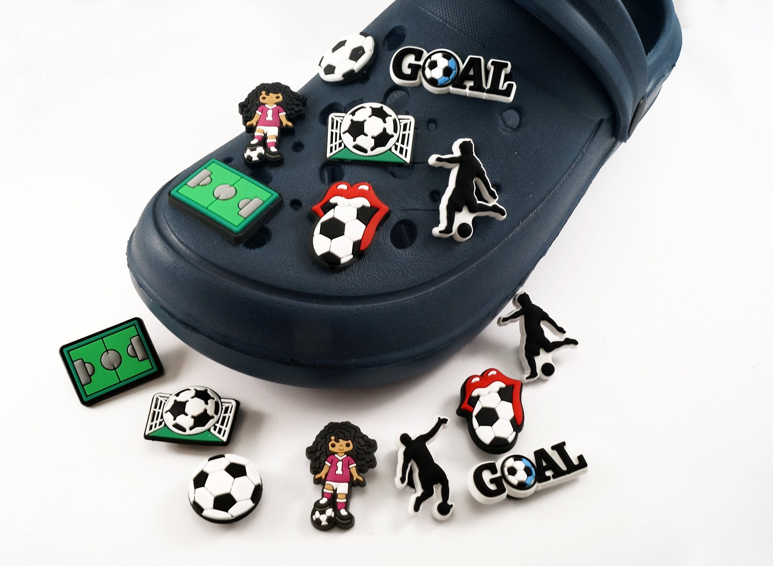 18 Pieces Soccer Croc Charms, Soccer Fans, Inspired by Ronaldo & Messi.  Futbo
