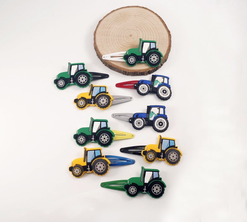 Tractor Hair Clips Children Green Blue Yellow Tractor Plait Rubber Gift for Birthday School Bag Santa Claus Advent Calendar Christmas image 4