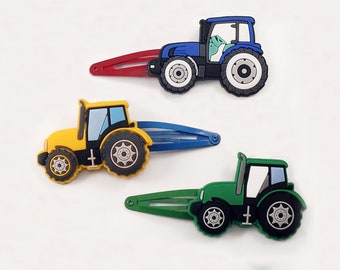 Tractor Hair Clips Children Green Blue Yellow Tractor Plait Rubber Gift for Birthday School Bag Santa Claus Advent Calendar Christmas