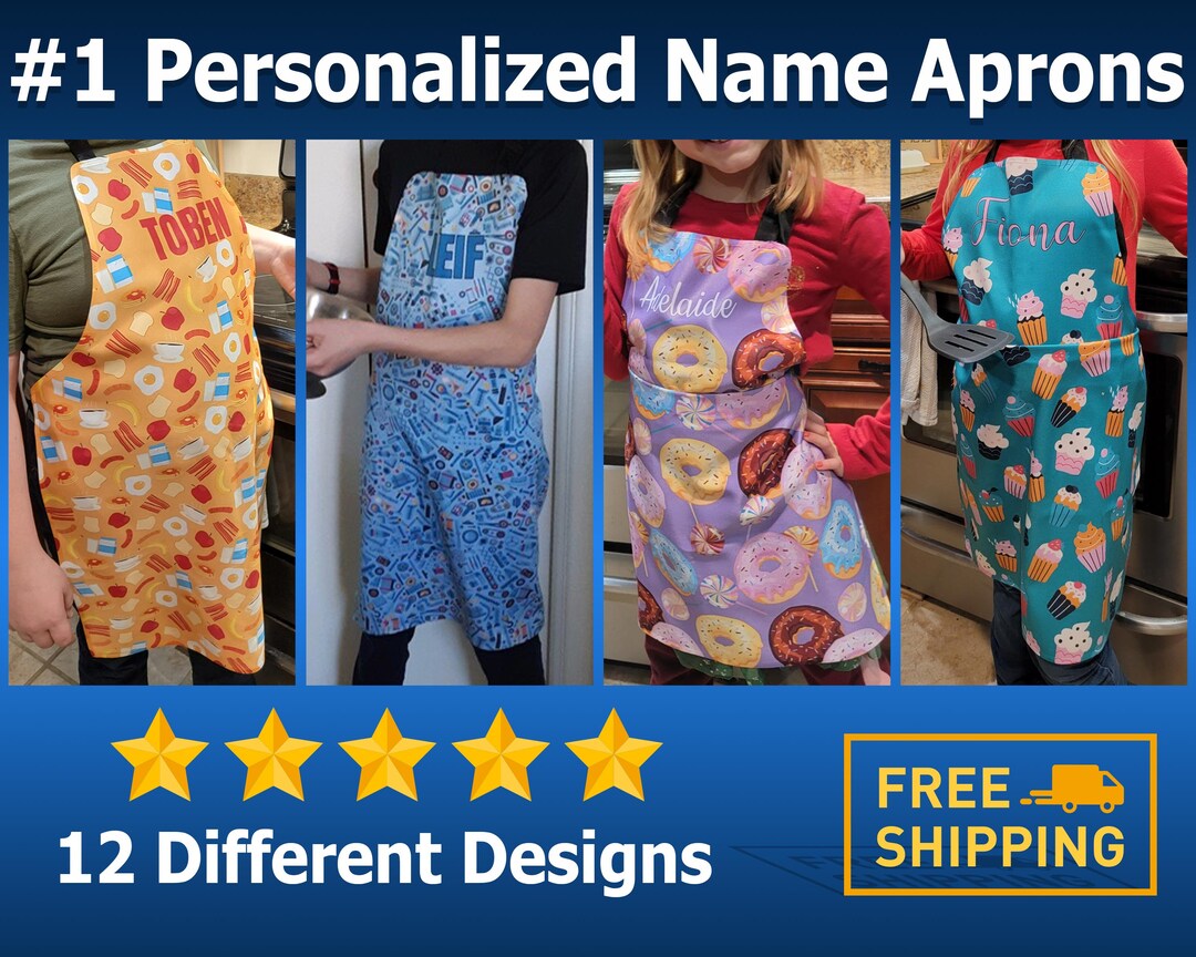 Personalized Kids Apron With Name Custom Girl/boy Kitchen Etsy