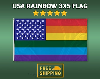 USA Rainbow Pride Flag – American and LGBTQ Pride Flag – Durable Gay Pride Flag Made With Vibrant Colors – Printed in the USA