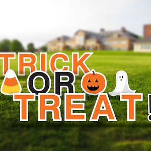 Trick or Treat Lawn Decorations - Weather-Resistant - Large 18in Tall Yard Sign Message - Durable Corrugated Outdoor Halloween Yard Message