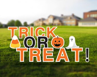 Trick or Treat Lawn Decorations - Weather-Resistant - Large 18in Tall Yard Sign Message - Durable Corrugated Outdoor Halloween Yard Message