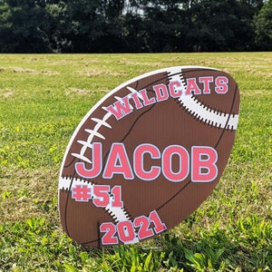 Personalized Football Yard Signs with Team, Name, Number, & Year