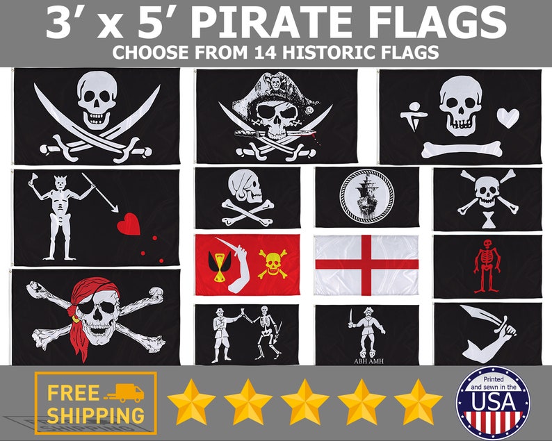 World Famous Pirate Flags 3x5 Jolly Rogers Made With Etsy Hong Kong