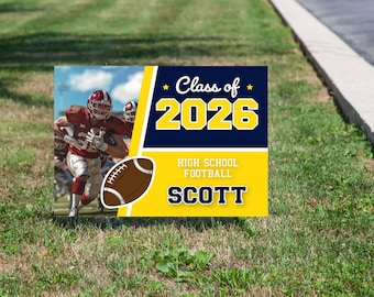 Personalized Football Yard Sign, School Colors, Photo, Double-Sided