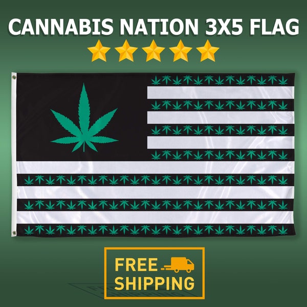 Handmade Cannabis Nation Flag - 3x5 Weed/Pot Flag - Made from Durable Polyester - Includes Header Tape and 2 Grommets for Hanging