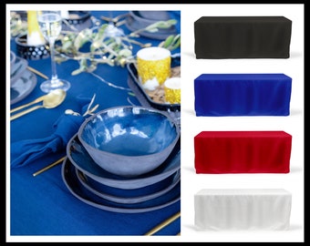 72” x 29” x 30” Fitted Rectangular Tablecloths – Red, Blue, White, or Black – Polyester, Wrinkle-Resistant Linens for 6ft Tables