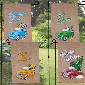 Seasonal Garden Flag Bundle – 4 Pack of Weather-Resistant Double-Sided 12” x 18” Premium Polyester Flags - Summer, Spring, Fall, and Winter