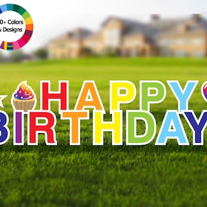 Happy Birthday Lawn Decorations - Personalize & Choose Your Color - Large 18in Yard Sign Message - Durable Corrugated Outdoor Yard Signs