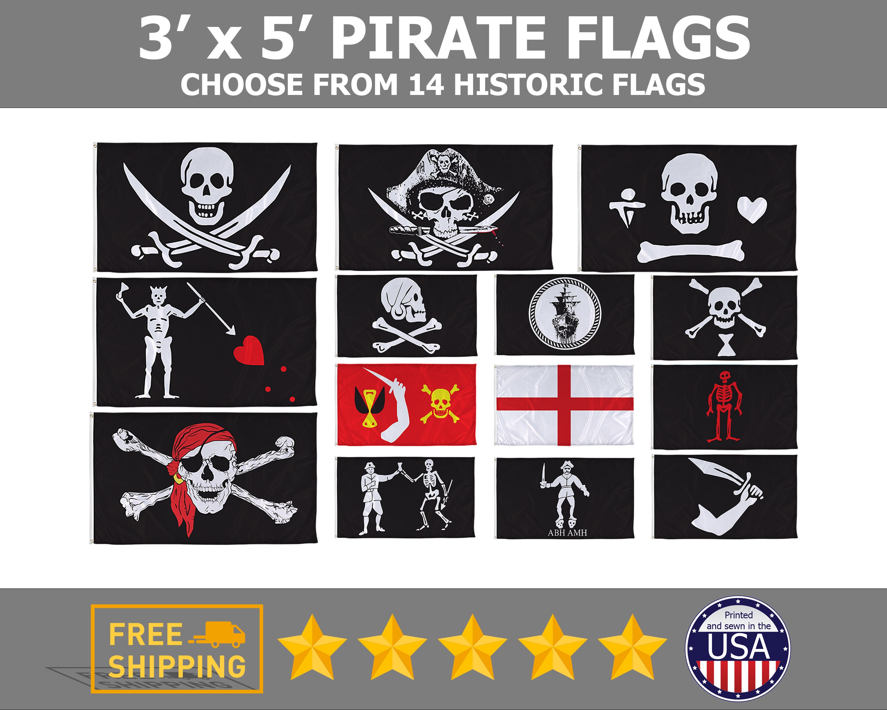 World Famous Pirate Flags 3x5 Jolly Rogers Made With Polyester, Header  Tape, and Grommets 14 Variations -  Canada