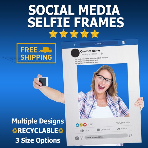 Personalized Social Media Selfie Frame, Instagram Frame, Facebook Frame, Twitter Frame, Photo Booth Props for Birthdays, Parties, and Events