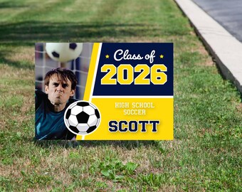 Personalized Soccer Player Yard Sign, School Colors, Double-Sided
