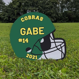 Personalized Football Helmet Yard Signs with Team, Name, and Number