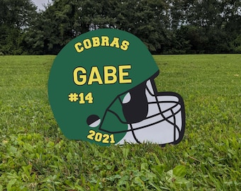 Personalized Football Helmet Yard Signs with Team, Name, and Number