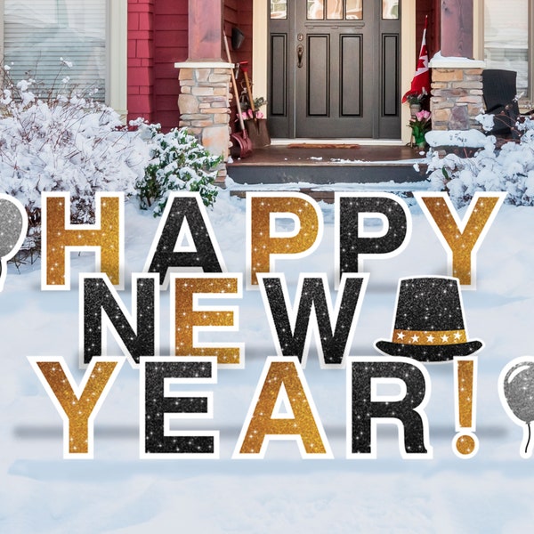 Happy New Year Yard Sign - Weather-Resistant - Large 18in Tall Yard Sign Message - Durable Corrugated Outdoor New Year Lawn Decorations