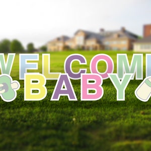 Welcome Baby Lawn Decorations - Large 18in Tall Yard Message - Durable Corrugated Outdoor Yard Signs - Baby Shower Sign - Ready-to-Ship
