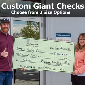 Custom Giant Check Large Check for Special Occasions Oversized Charity Checks Personalized Check Template image 1