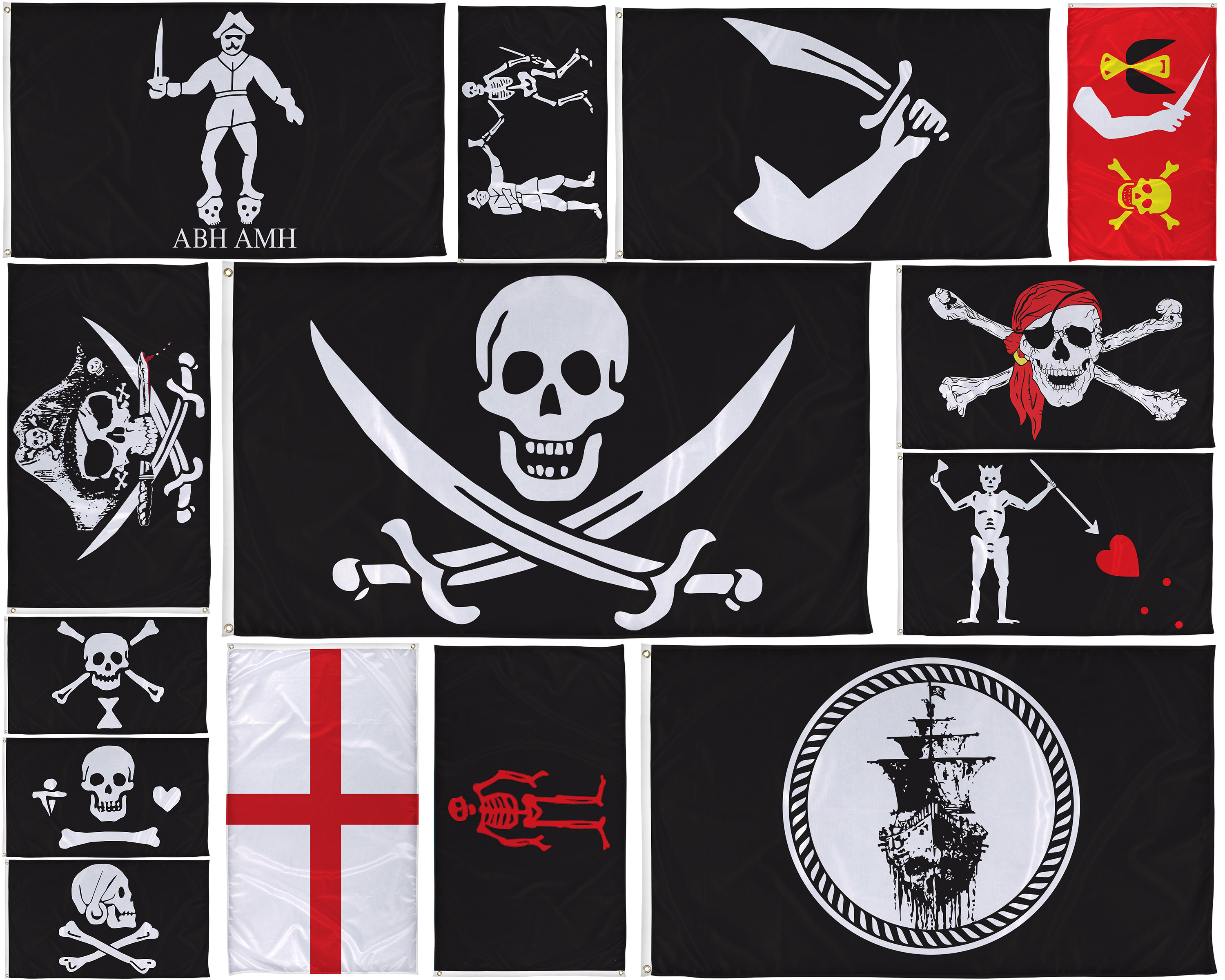 Drapeaux pirates de renommée mondiale Jolly Rogers 3 x 5 fabriqués avec du  polyester, du ruban adhésif et des œillets 14 variantes -  France