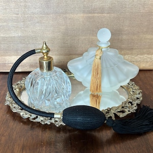Vintage Irice Glass Perfume Bottle Atomizer Stopper Bulb Tassel