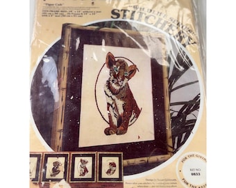 Vintage Paragon Needlecraft Tiger Cub Crewel Kit #0833 Wildlife Series