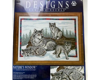 Vintage Nature's Window Wolf Family Needlepoint Cross Stitch Kit 5404