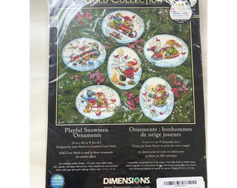 Dimensioms Gold Collection Counted Cross Stitch Kit Playful Snowmen Ornaments