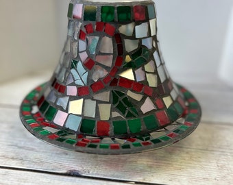 Yankee Candle Red/Green/Orange Mosaic Stained Glass Top and Plate, vintage