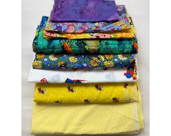 Vintage Fabric Bundle ~ 6 yards Brights Butterflies Yellow Fish SpongeBob