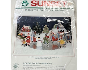 Vintage Sunset Dickens Figures Ornaments Cross Stitch Kit