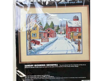 Vintage Dimensions Sunday Morning Snowfall Stamped Cross Stitch Kit #3111 Winter