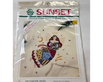 Vintage 1994 Sunset Patchwork Angel Counted Cross Stitch Kit 18348 by Dimensions