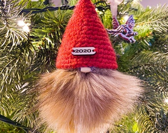 2020 Gnome Ornament, crochet ornament, handmade ornament, Christmas ornament, tree ornament, Christmas decor