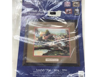 Candamar Designs Vintage Cross Stitch Kit Thomas Kinkade Lamplight Village