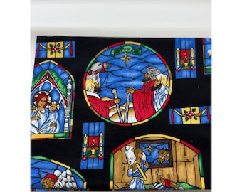 Vintage Stained Glass Nativity cotton fabric  by Hi Fashion Fabrics 1 yd
