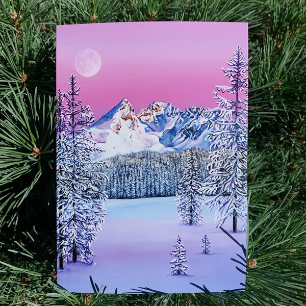 Moonrise - Broken Top Greeting Card | Bend Oregon Greeting Card | Oregon Greeting Card | Bend Oregon Art | PNW Greeting Card