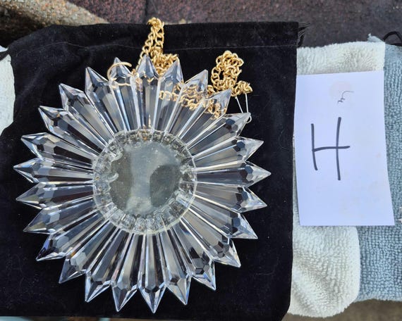 H Circular Design Suncatcher with Radiating Pointed Crystal Facets