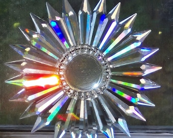 7-inch Sunburst SunRain Prism Suncatcher Rainbow Maker, Choose Center Color
