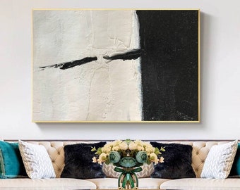 Thick Texture Abstract Painting – Original Black White Canvas Art –  Monochrome Wall Decor H55
