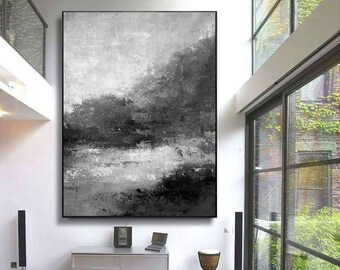 large abstract wall art canvas, original abstract painting, oversized canvas art, modern abstract art painting, black and white wall art H30