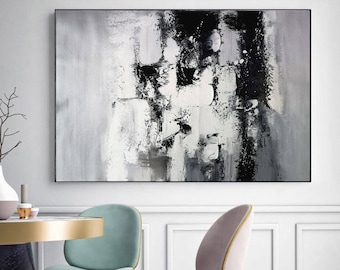 large canvas art,abstract wall art,modern art painting,black and white abstract art,living room wall art,hand painted oil painting H02