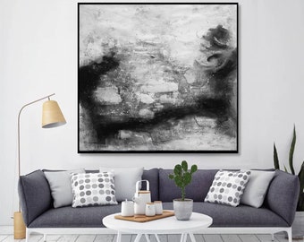 Black and White Painting,large framed wall art,oversized abstract painting,framed abstract painting canvas,original painting on canvas H28