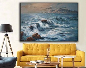 ブルーマリン抽象海油絵 / 海景画 / カラフルなアクリルキャンバス