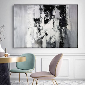 large canvas art,abstract wall art,modern art painting,black and white abstract art,living room wall art,hand painted oil painting H02