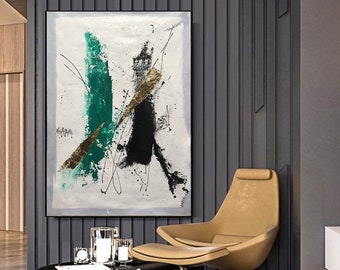 original abstract painting on canvas, green painting, extra large wall art, modern abstract acrylic painting, contemporary wall art H693
