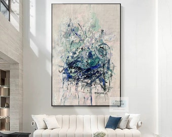 Handmade Abstract Artwork – Large Blue Green Wall Art H685