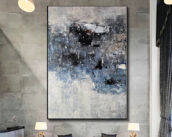 modern abstract wall art original art painting on canvas dark blue painting  handmade wall art oversized absract canvas art painting H12